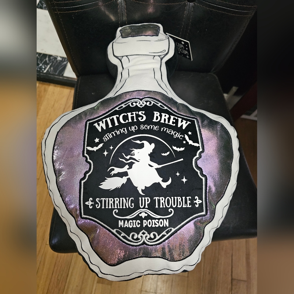 Halloween Hocus Pocus Witches Brew Potion Bottle Tonic Decor Pillow - Picture 6 of 13
